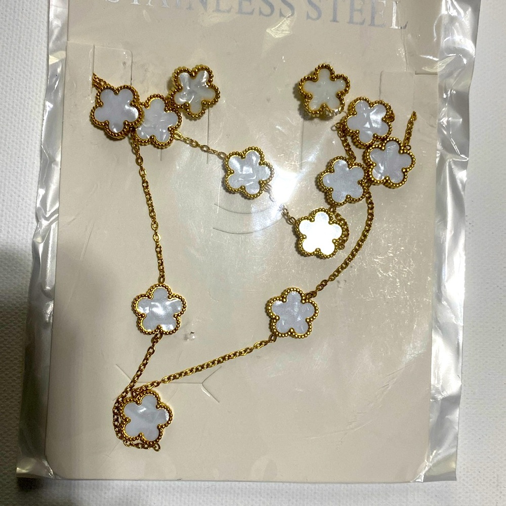 White Bracelet Necklace Earrings Set